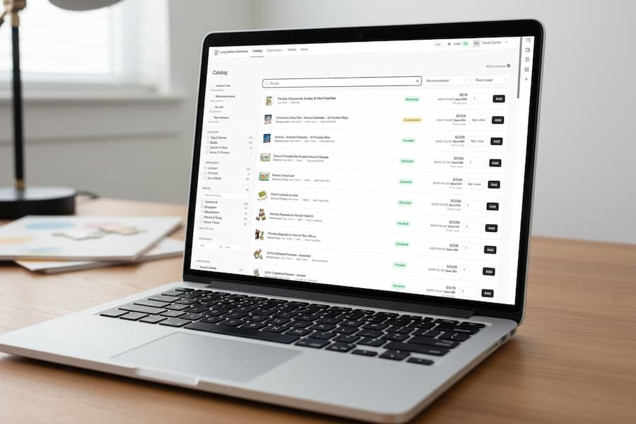 The Living Waters wholesale portal open on a laptop